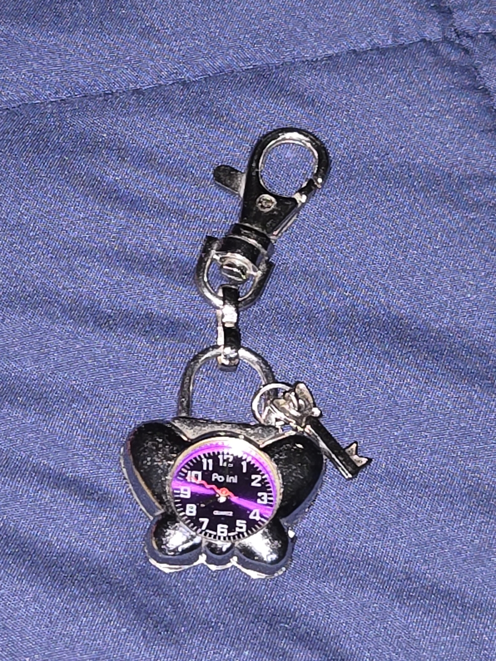Polini Purple Dial Quartz Butterfly Key Locket Key Chain Watch
